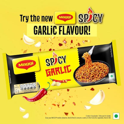 MAGGI Spicy Garlic Noodles | Fiery & Garlic Twist | Instant & Easy Snack | 3 Packs of 4pcs Each