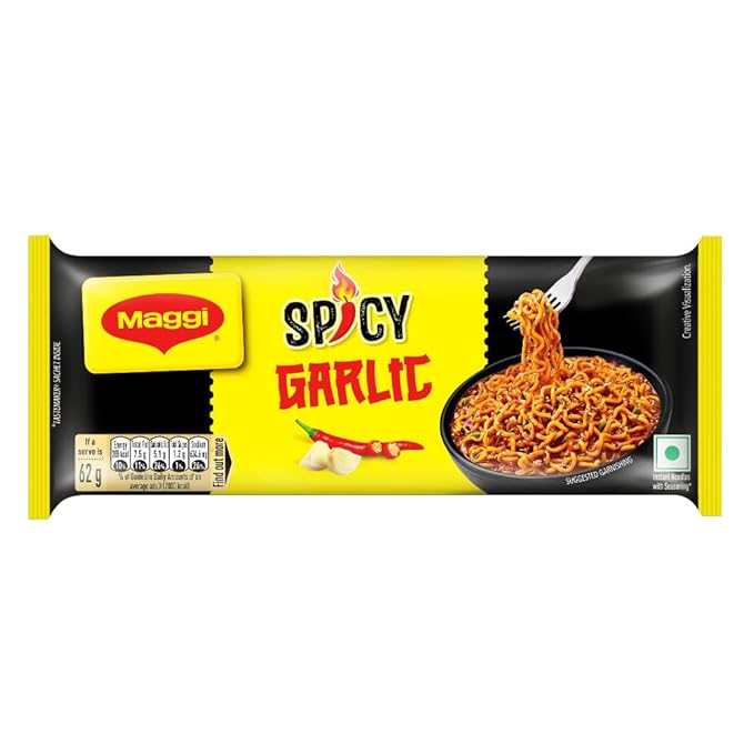 MAGGI Spicy Garlic Noodles | Fiery & Garlic Twist | Instant & Easy Snack | 3 Packs of 4pcs Each
