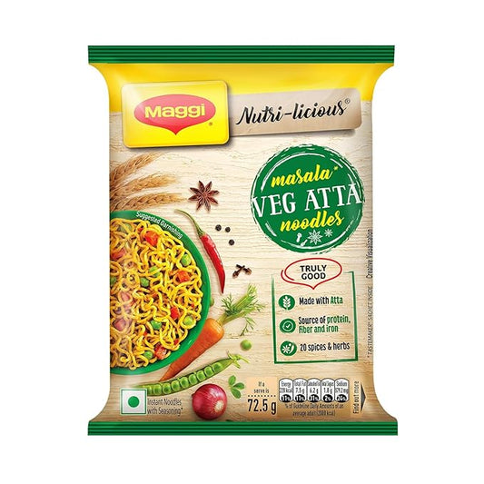 MAGGI Nutri-licious Masala Veg Atta Noodles, Instant Noodles with 20 Spices & Herbs, 12 Packs