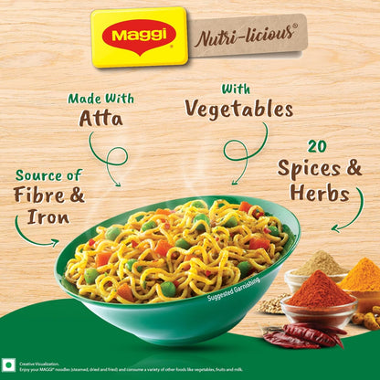 MAGGI Nutri-licious Masala Veg Atta Noodles, Instant Noodles with 20 Spices & Herbs, 12 Packs