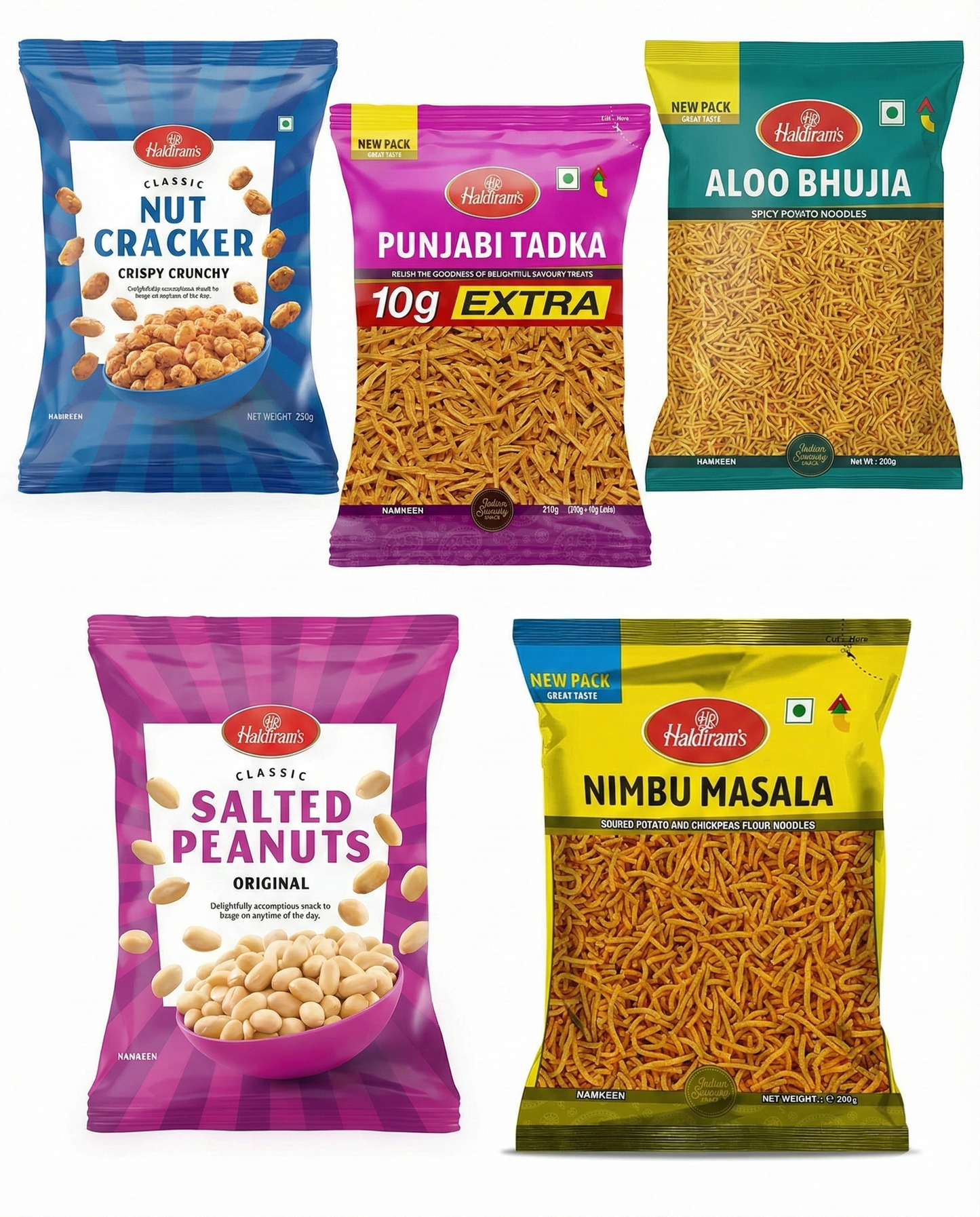 Haldiram Namkeen Chakhna Combo, 5 Packets, 200g each