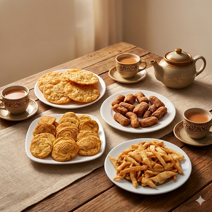 Dadi Special Tea-time snacks combo,Home-Made, Methi Mathri, Namak Pare, Ajwain Papdi, Gur Pare 250gms each item.