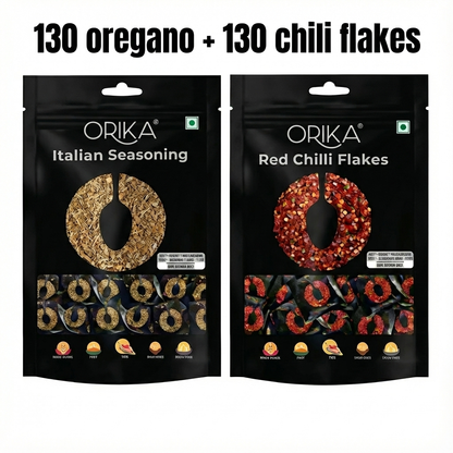 Orika Oregano + Chili Flakes Combo Pack, 130pcs oregano and 130pcs chili flakes