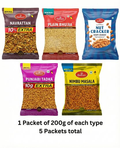 Haldiram Namkeen Combo, 5 Packets, 200g each