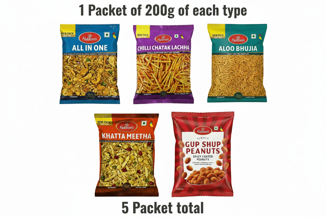 Haldiram Namkeen Super Combo, 5 Packets, 200g each