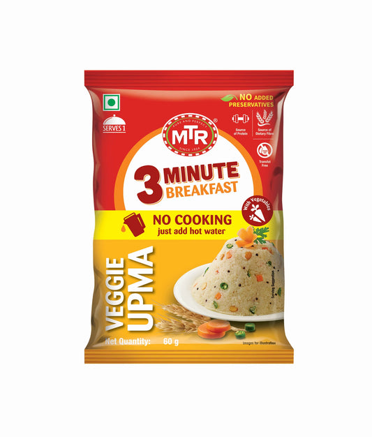 MTR 3 Mins Breakfast Vegetable Upma Pouch 60 g, 24pcs