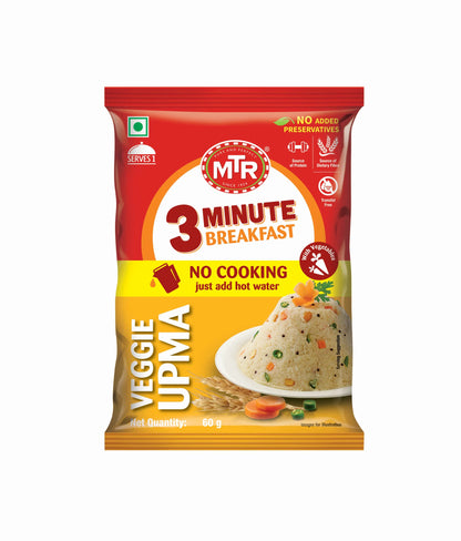 MTR Breakfast Combo- Poha 60g (12pcs), Veggie Upma 60g (12pcs), Total 24pcs